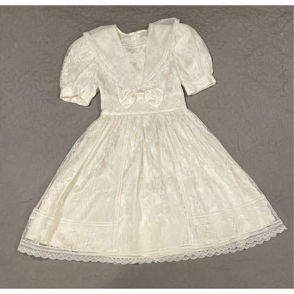 Gunne Sax Jessica McClintock Vintage Ivory Lace Flower Girl Dress Girls 4/5 90s